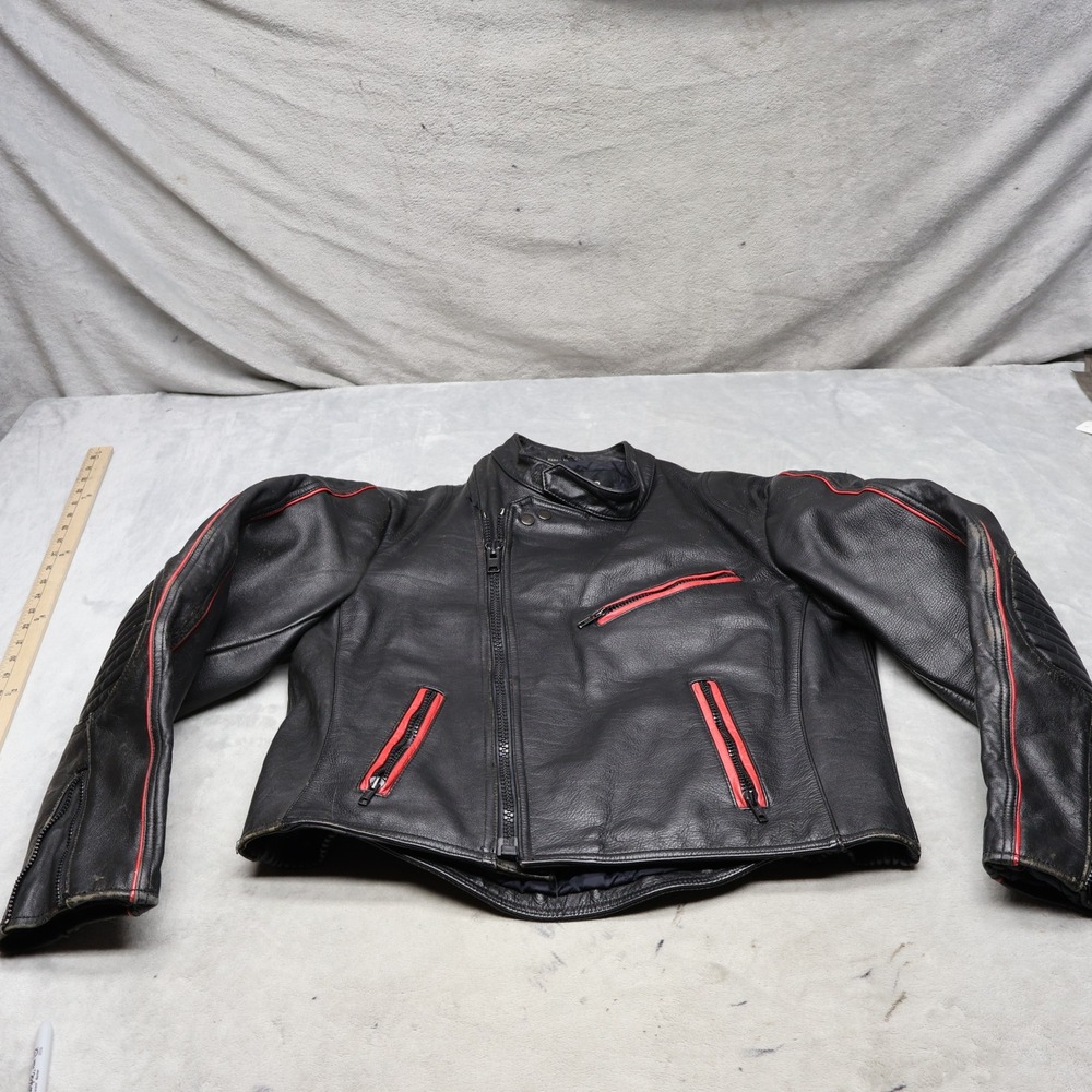Wilson Leather Jacket Women Medium 42 Blk Red Rib Heavy Quilt Crop Moto Ride VTG